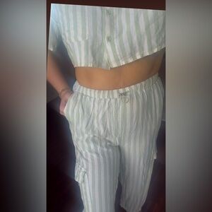 Forever 21 Green and Cream Striped Set